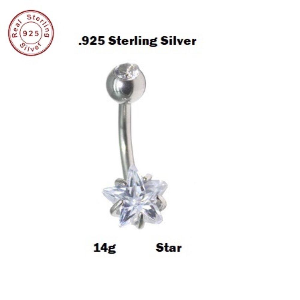Navel ~ .925 Sterling Silver CZ 5mm Solitaire STAR Belly Ring